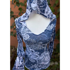 INC International Concepts Paisley Pattern Hooded Bedazzled Top Size M